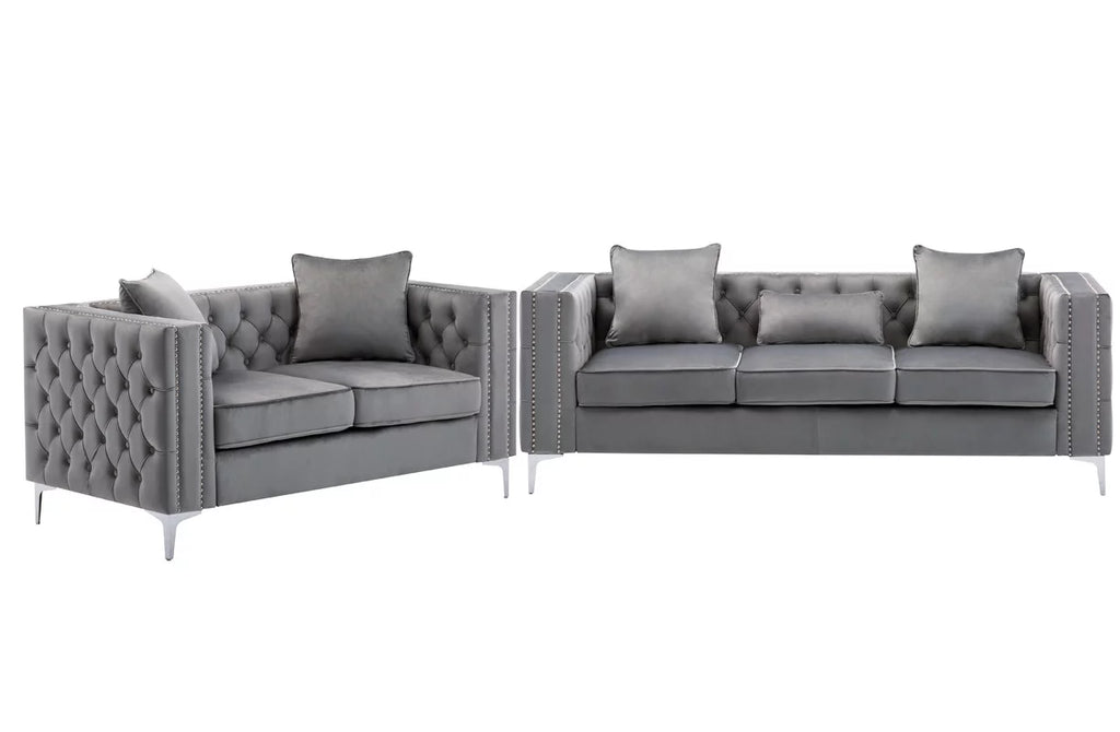Gray Velvet Sofa Loveseat E467468