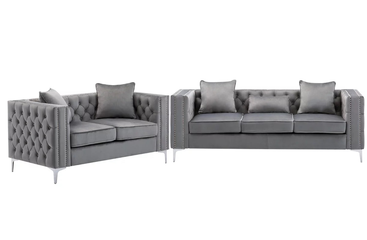 Gray Velvet Sofa Loveseat E467468