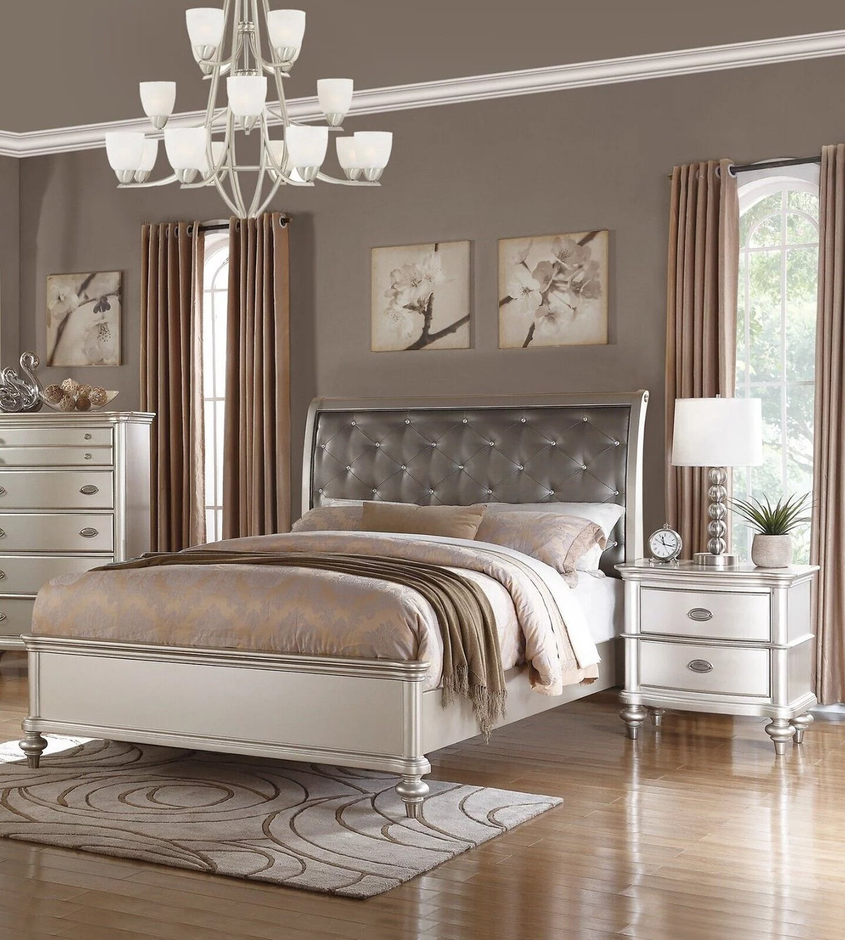California King Size 3pc Set Faux Leather Tufted Headboard Bedroom Furniture S95998