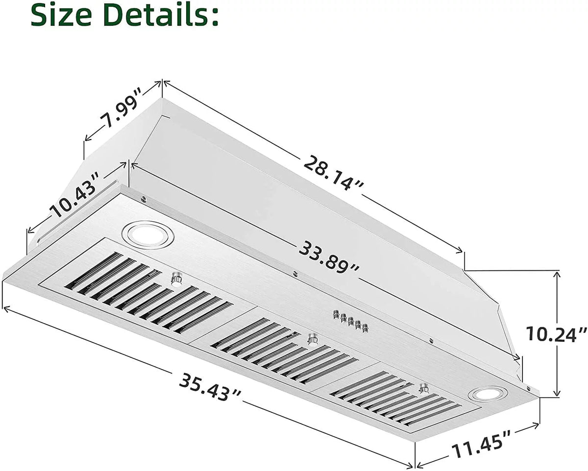 36 inch 600CFM Stainless Steel Built-in Range Hood W395
