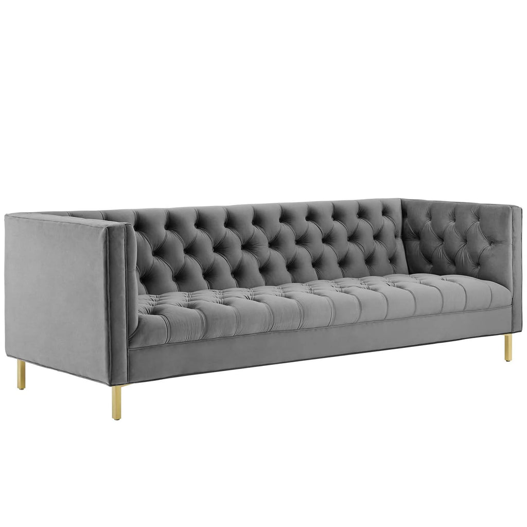 Gray Tufted Button Performance Velvet Sofa Q331933