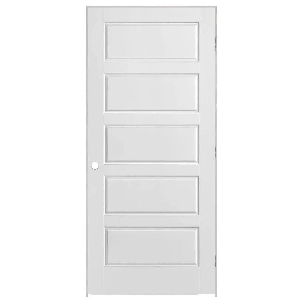 36 in. x 80 in. 5-Panel Left-Handed Hollow-Core Smooth Primed Composite Prehung Interior Door S733