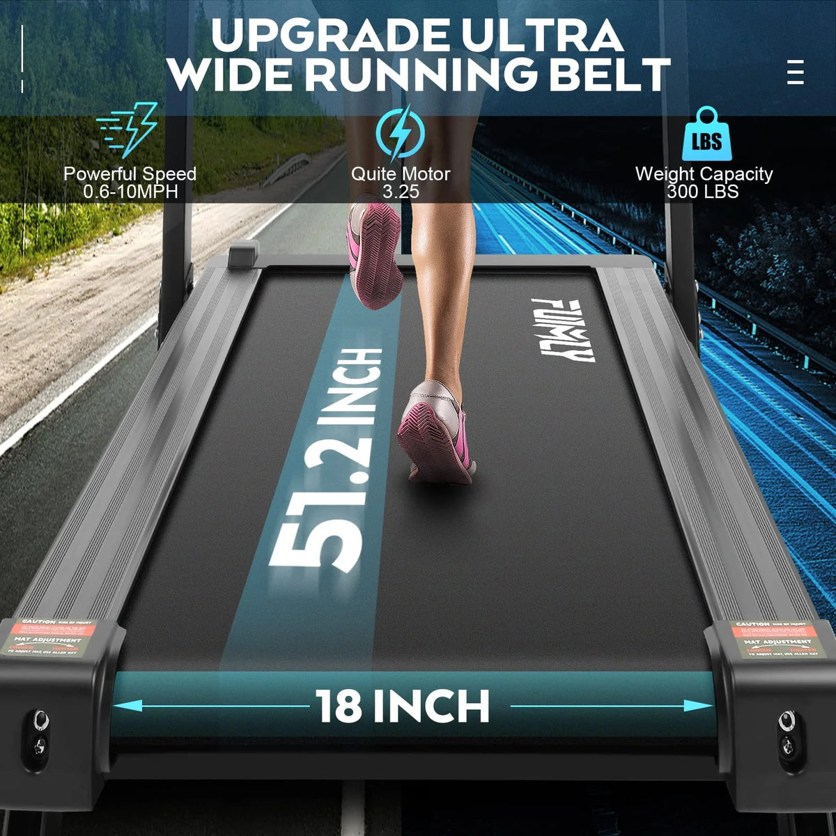 Foldable Treadmill with Incline, 3.25HP 300 lb Capacity L354