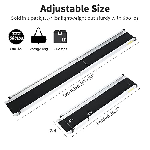 6FT Telescoping Aluminum Wheelchair Ramp with Storage Bag 600lbs Capacity (2 Pack) V14744