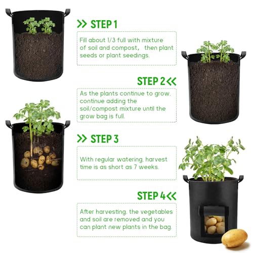 5 Pack 10 Gallon Potato Grow Bags with Flap and Handles, Heavy Duty Fabric Pots H4807