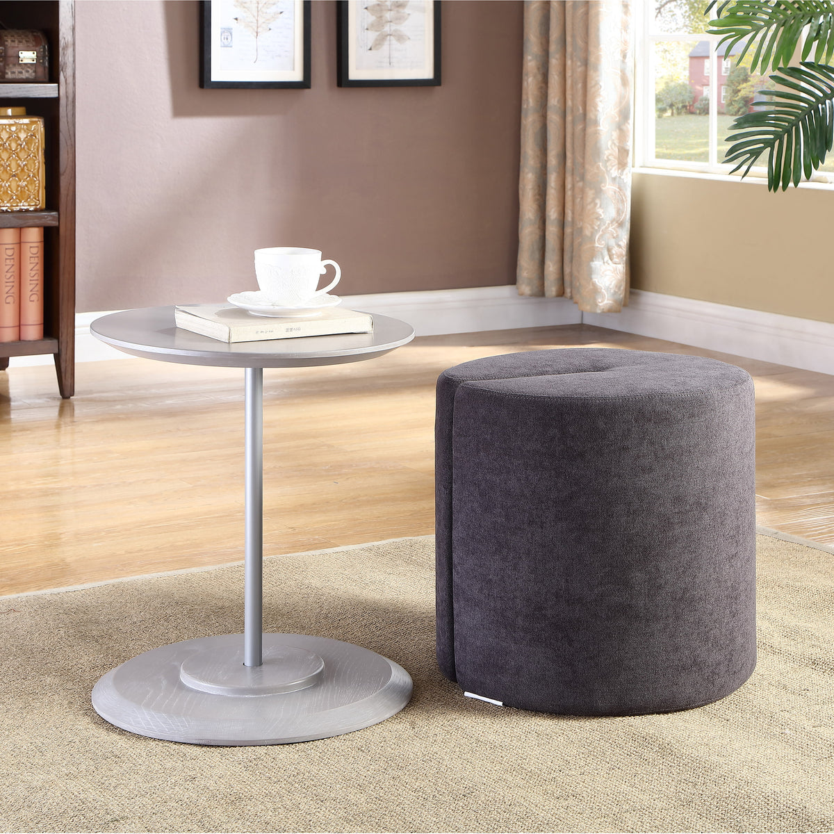 Dark Grey 2-Piece Table with Fabric Ottoman P388860