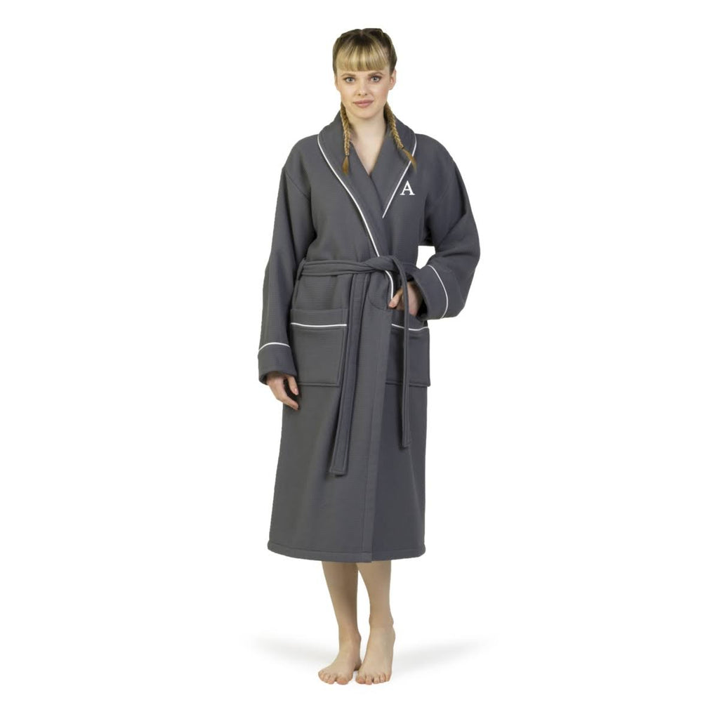 Dark Gray Turkish Cotton Waffle Terry Bathrobe U32804