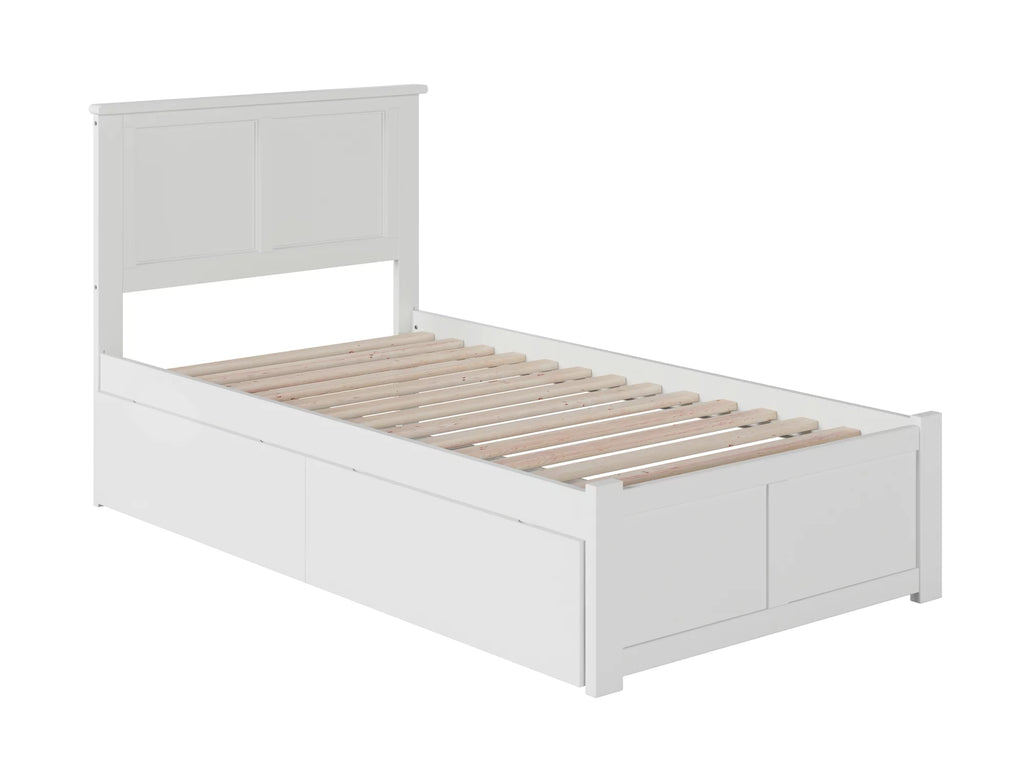 Twin Solid Wood Platform Bed with Footboard & 2 Storage Drawers in White T618