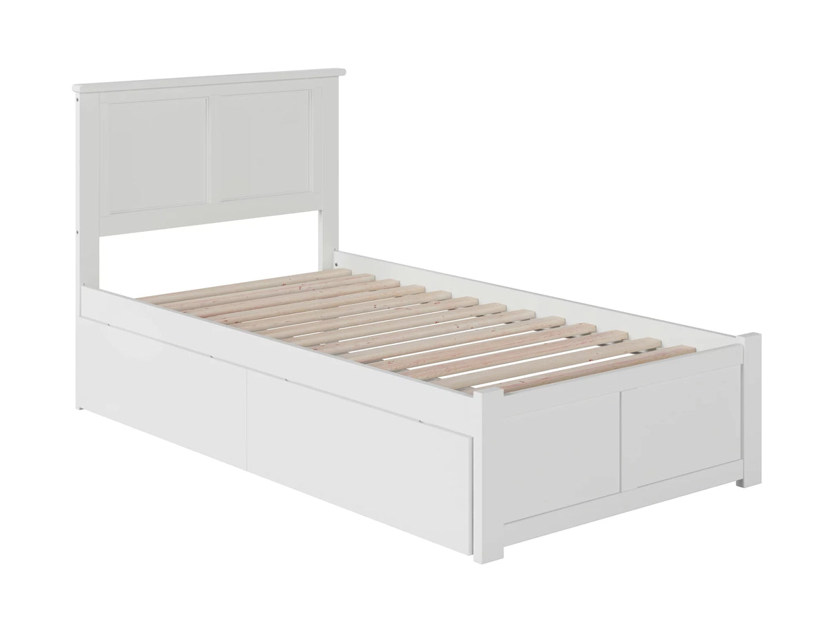 Twin Solid Wood Platform Bed with Footboard & 2 Storage Drawers in White T618