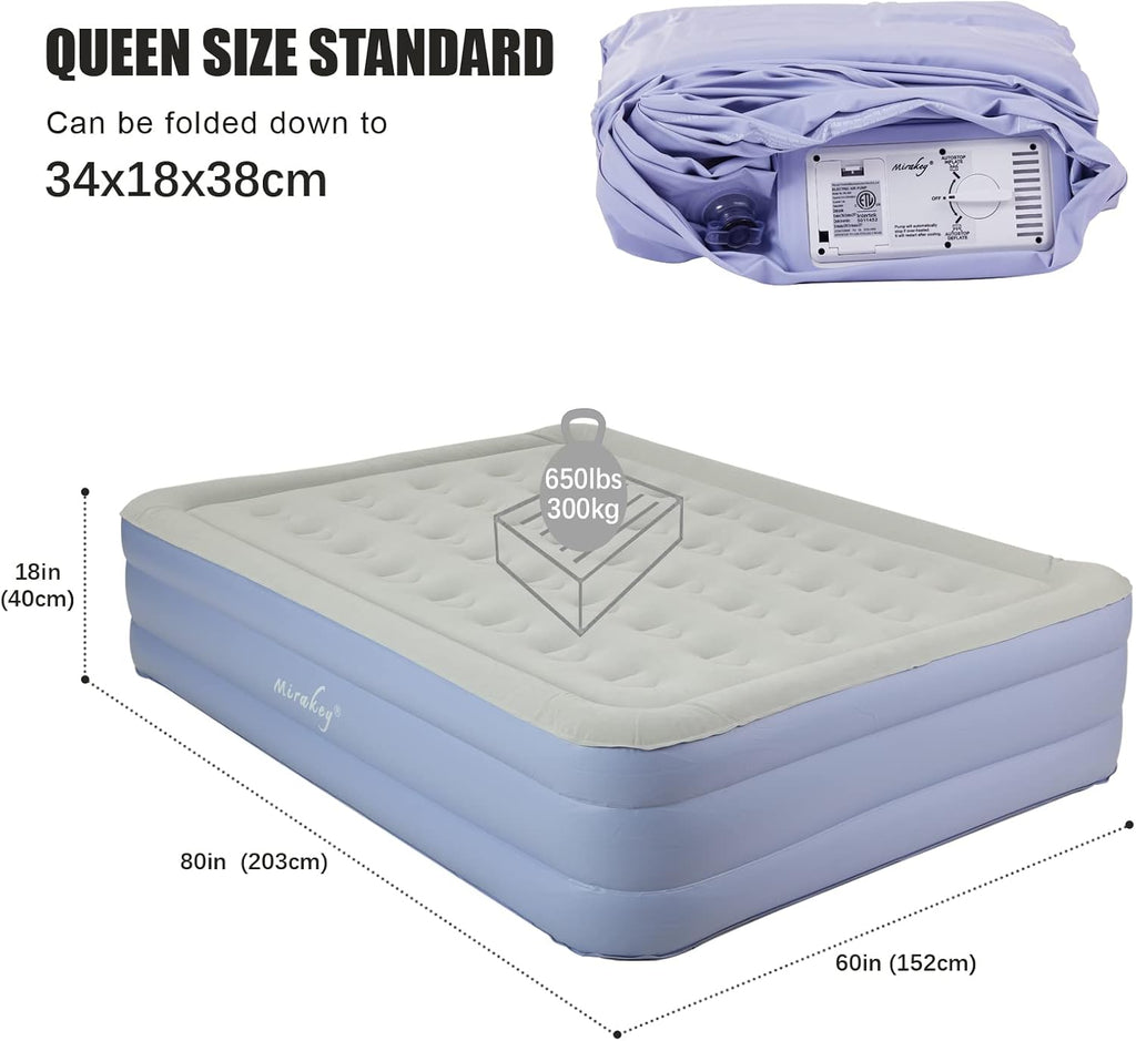 Twin Air Mattress with Built in Pump, Light Blue White, Pack of 2 O4044