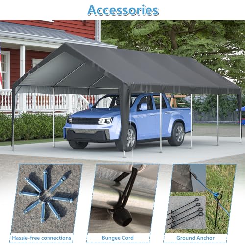 Carport 20x12ft Portable Garage with Roll-up Ventilated Windows & Removable Sidewalls F248