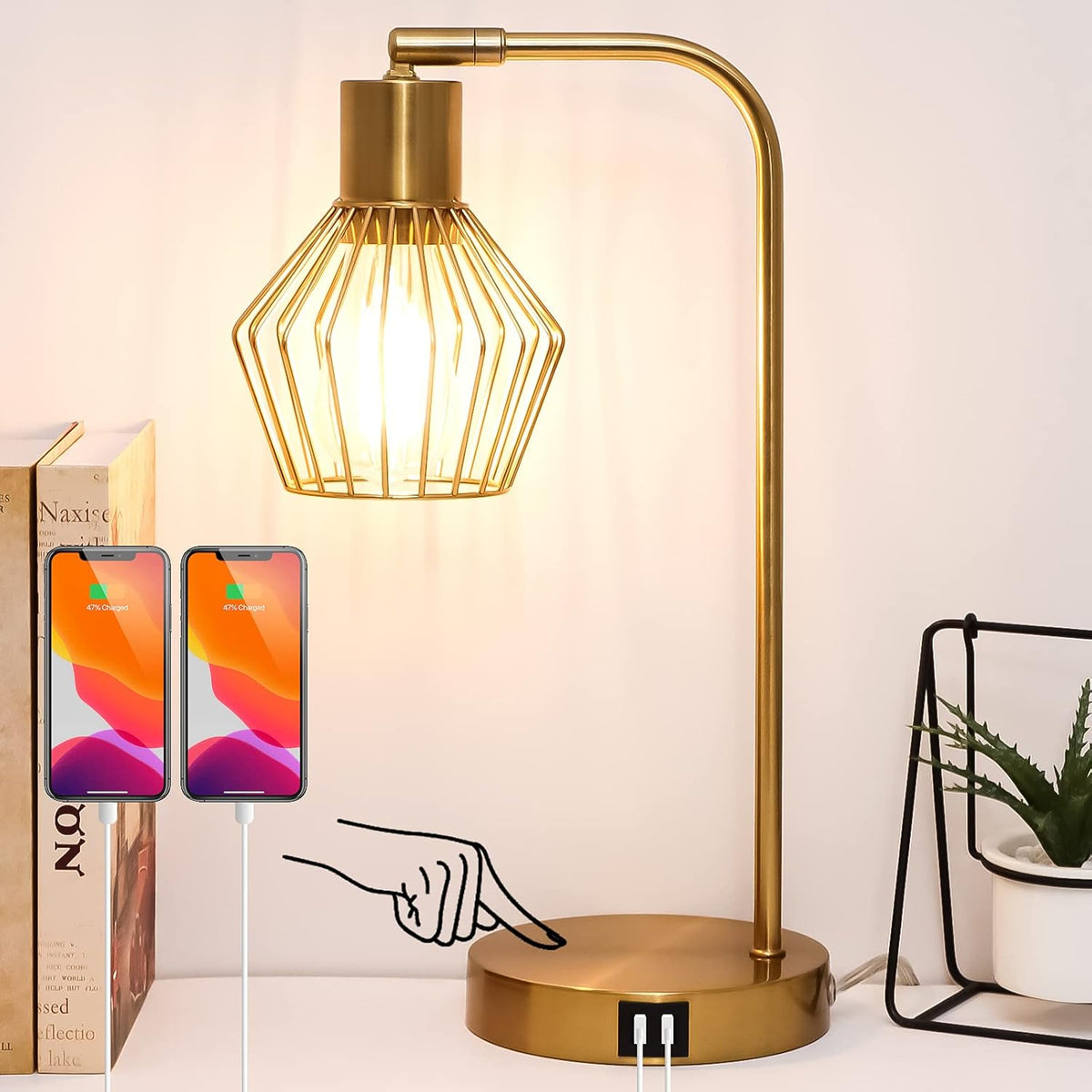 Touch Control Dimmable Table Lamp with Dual USB Ports W7038