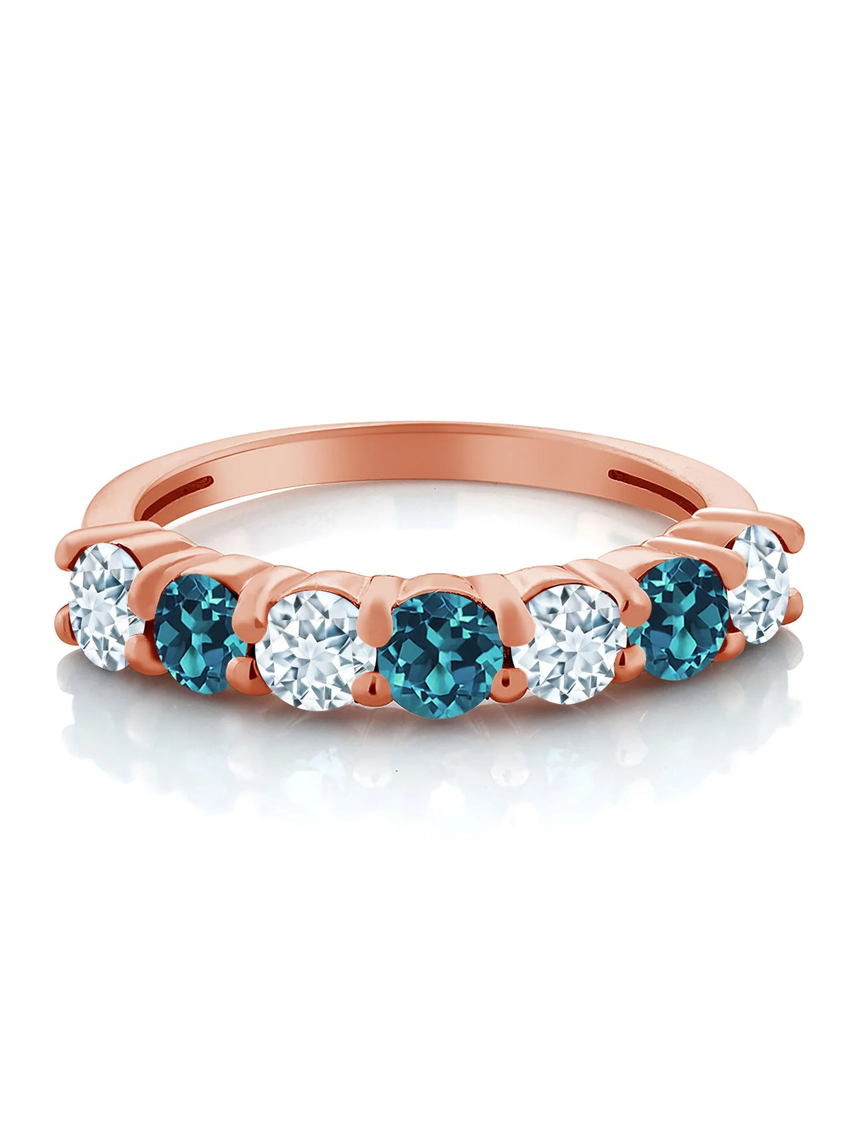 18K Rose Gold Plated Silver Sky Blue Aquamarine London Blue Topaz Ring N732499