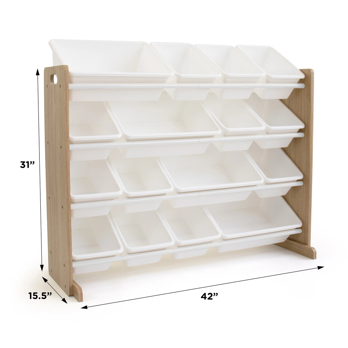 Kids Wood Toy Storage Organizer with 16 White Plastic Bins V394