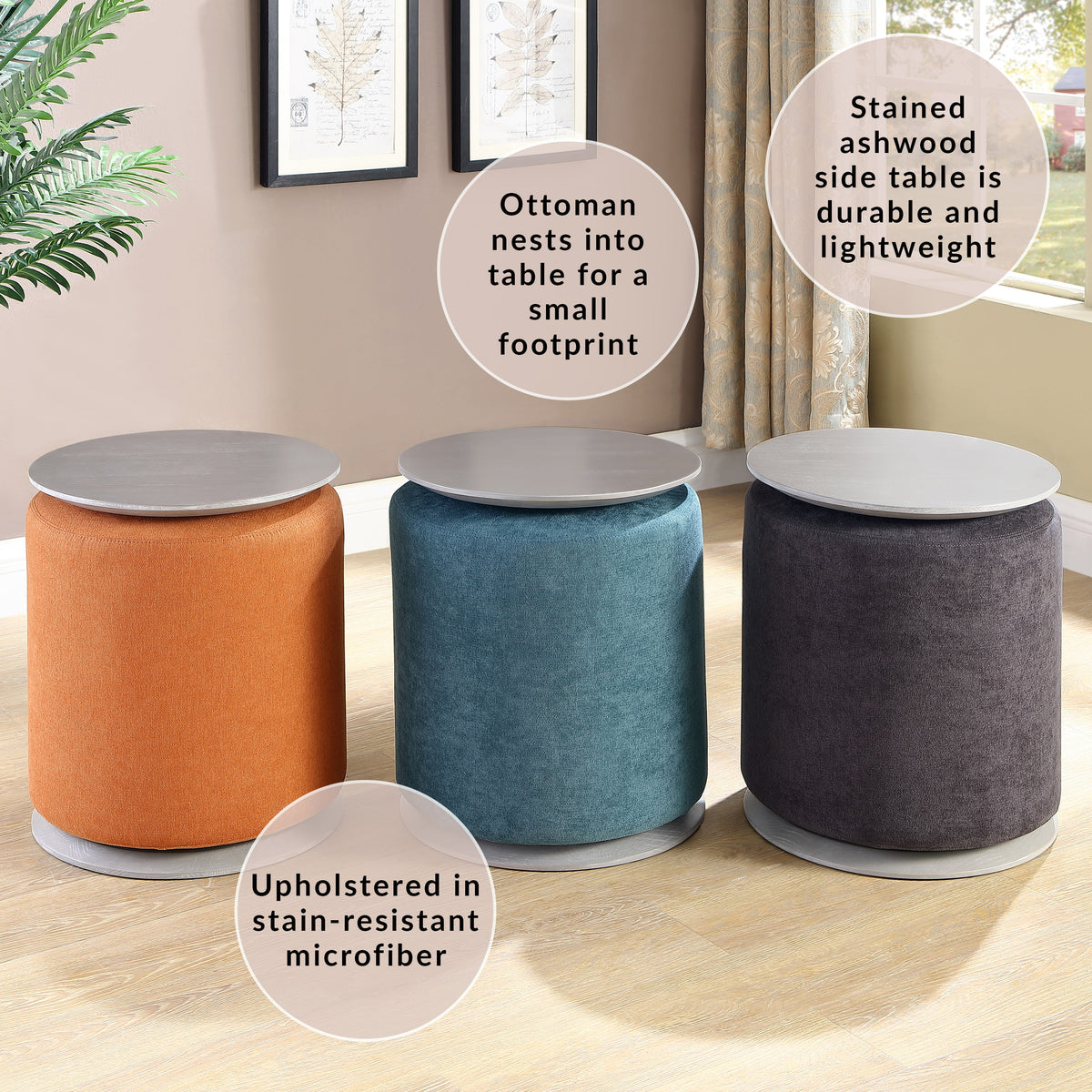 Dark Grey 2-Piece Table with Fabric Ottoman P388860