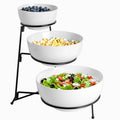 3 Tier Ceramic Serving Bowl Set with Metal Rack C16290