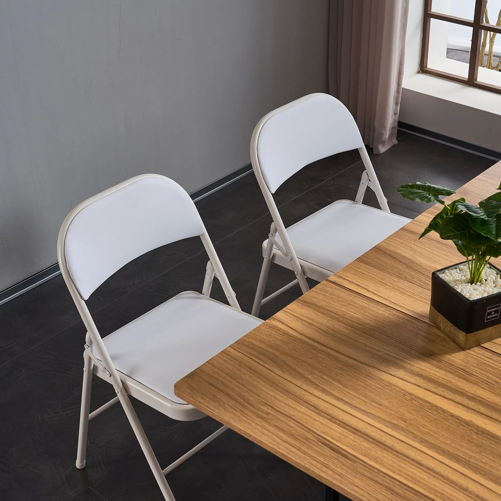 4 Pack White Folding Chairs with Metal Frame and Cushion O7054