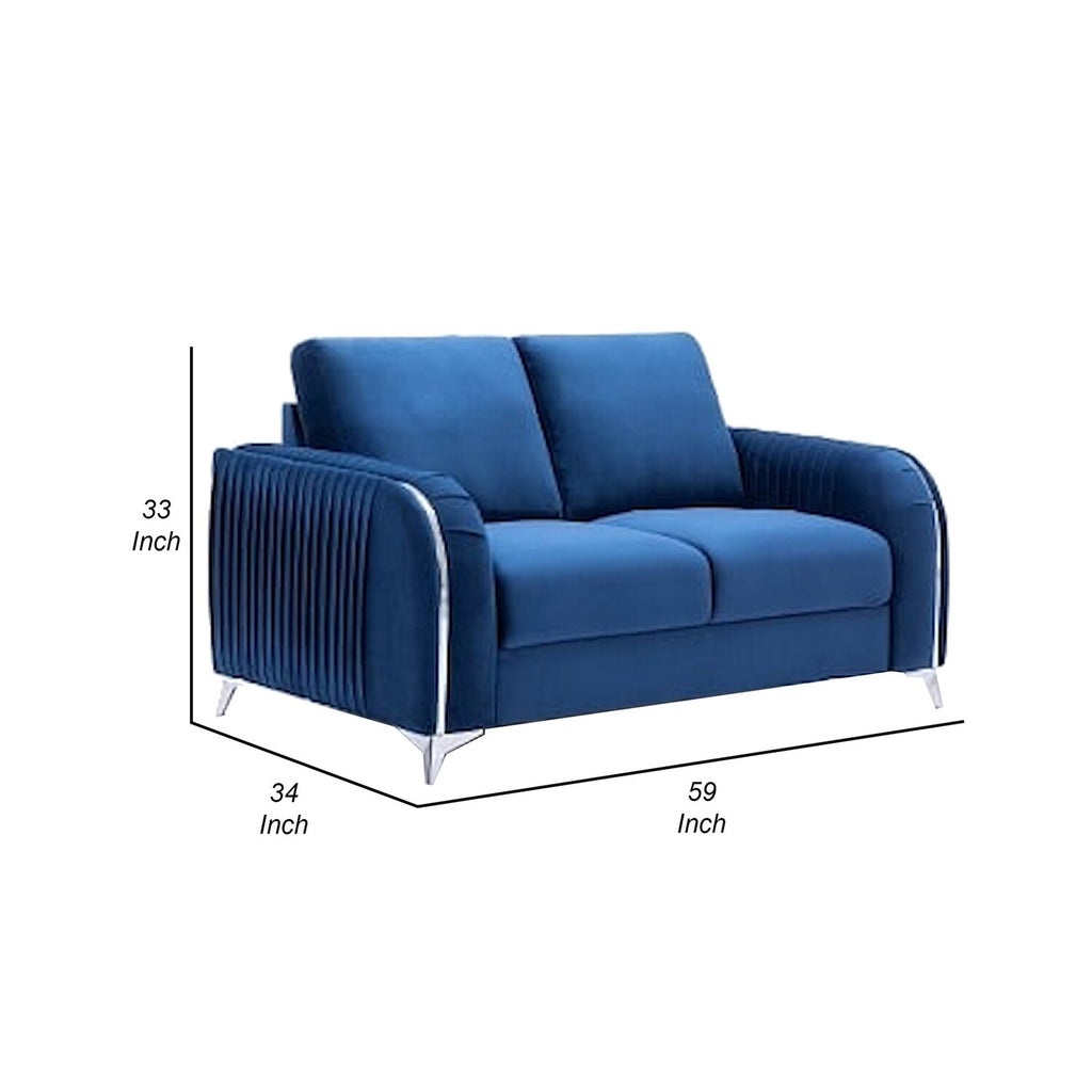 Blue Velvet Upholstery Solid Pine Wood Loveseat Y126