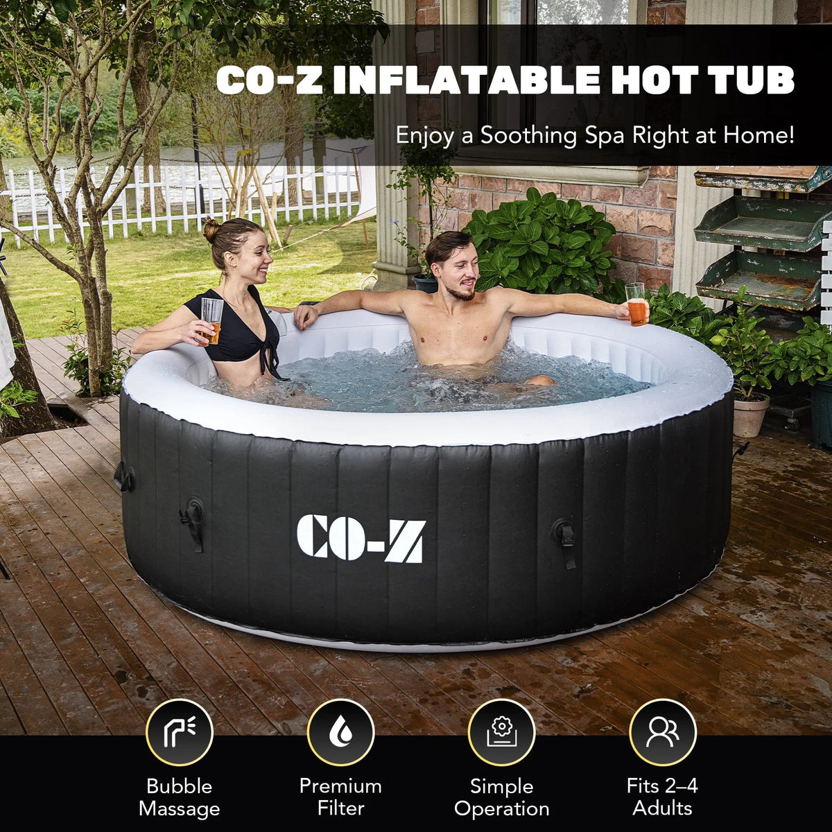4 Person 6ft Inflatable Hot Tub Pool with Massage Jets K18322