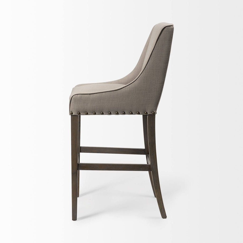 Beige Fabric Brown Wood Base Stool S27697