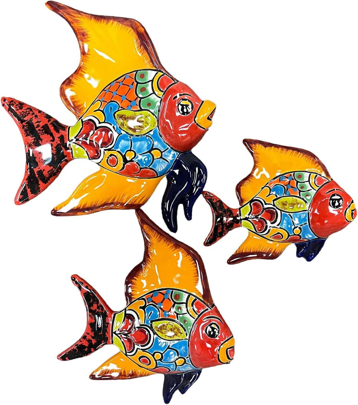 Talavera Fish Sculpture 3pc Multicolor Hand Painted J864257
