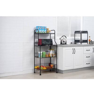 Black 4 Tier Rolling Microwave Cart with Storage D705