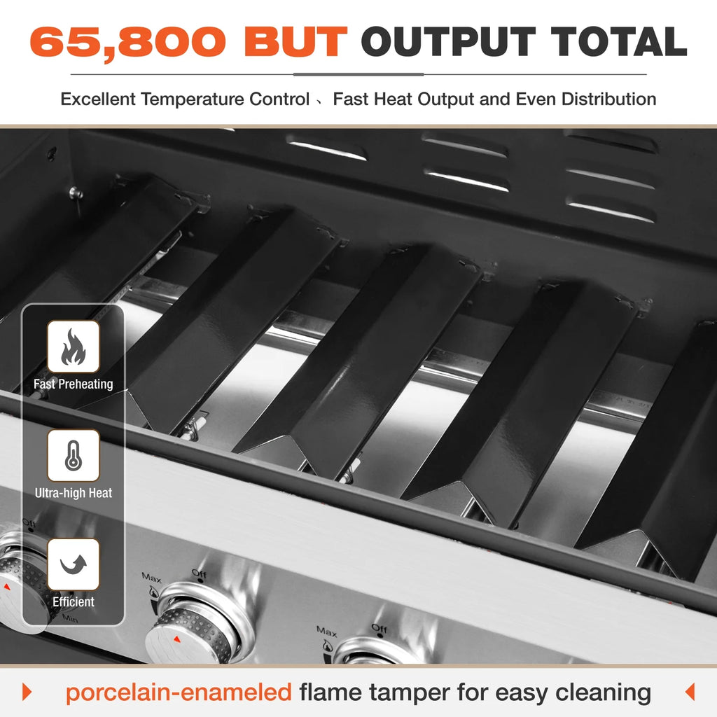 6 Burner Propane Gas Grill with Side Burner Stainless Steel B374