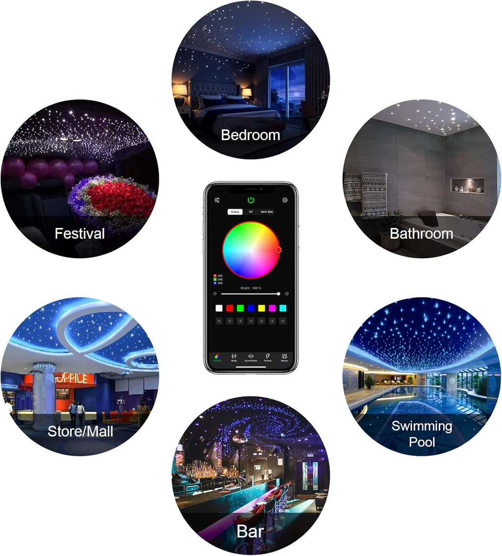 16W 450pcs 13.1ft RGBW Bluetooth LED Fiber Optic Star Ceiling Lights Kit with Adapter A59517