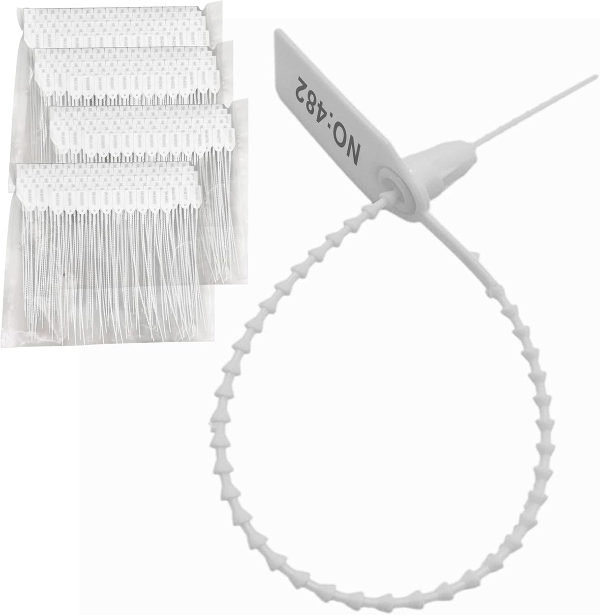 Plastic Security Seals Tamper Tags Disposable Numbered 9.84" Length White Pack of 500 O458985