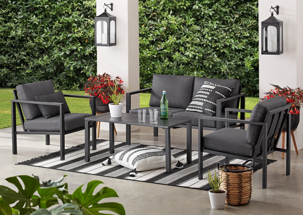 4-Piece Outdoor Patio Conversation Set, Seats 4, Gray R10900