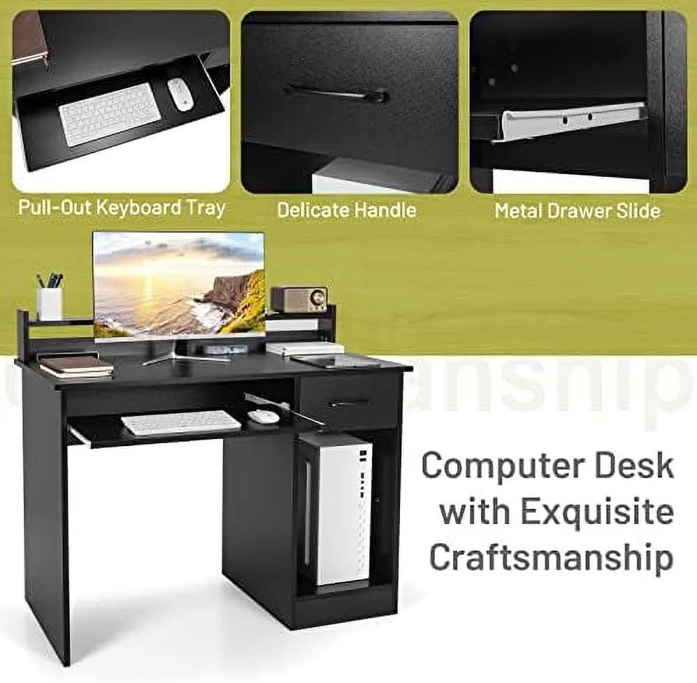 Black Wooden Computer Desk with Drawers Y182