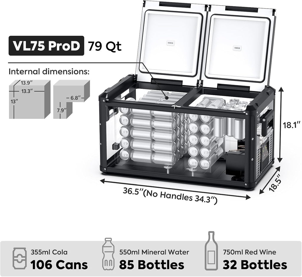 79.2 Quarts Dual Zone Portable Refrigerator with SECOP Compressor B362