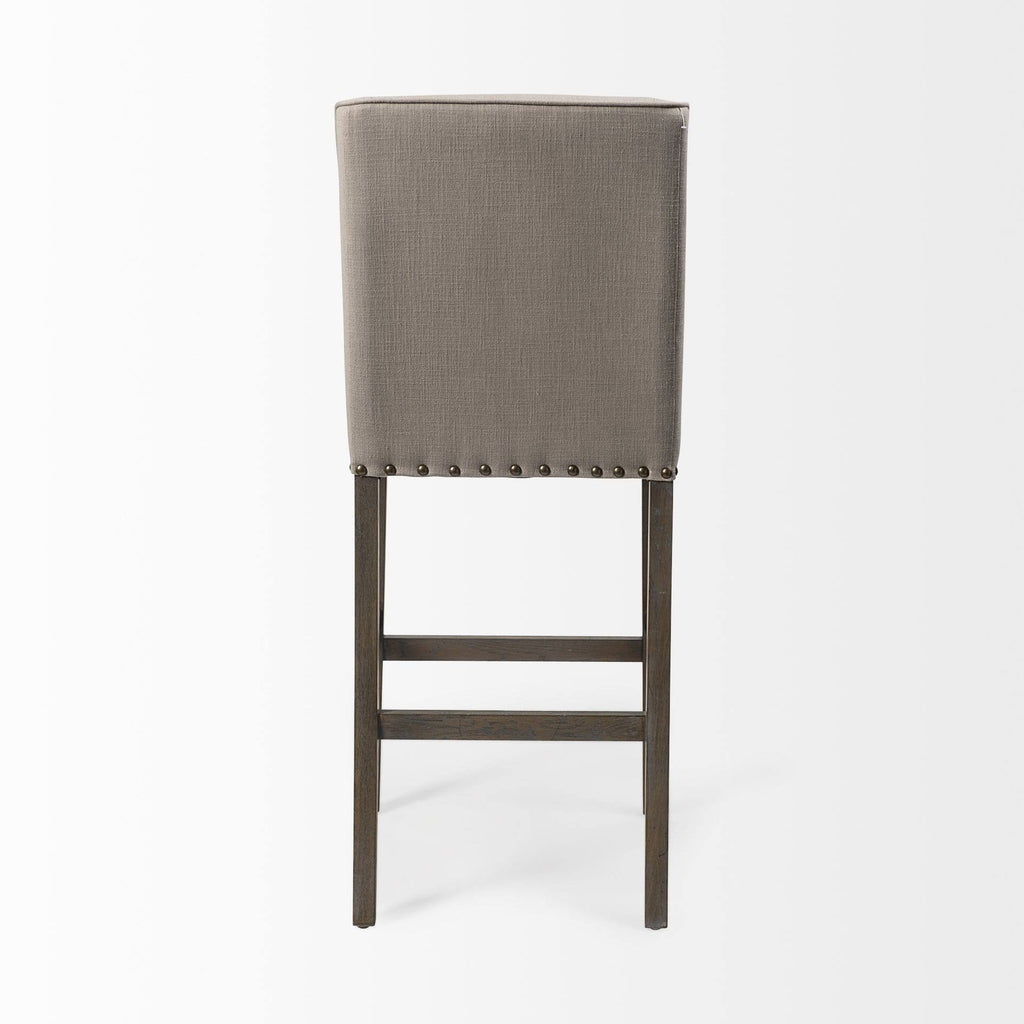 Beige Fabric Brown Wood Base Stool S27697