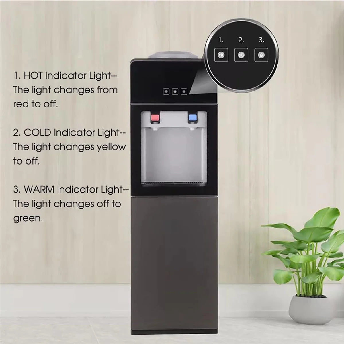 Top-Loading Water Dispenser for 5 Gallon Bottles, Hot & Cold Water Cooler with Storage Cabinet & Glass Door, Gray P7887