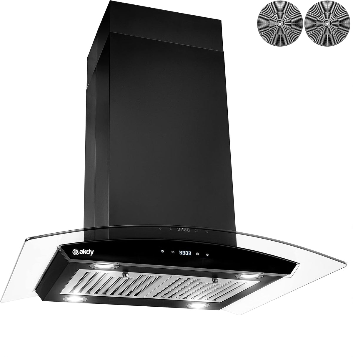 36 in. 343 CFM Convertible Island Mount Range Hood Black Painted Stainless Steel Glass Carbon Filters I73564