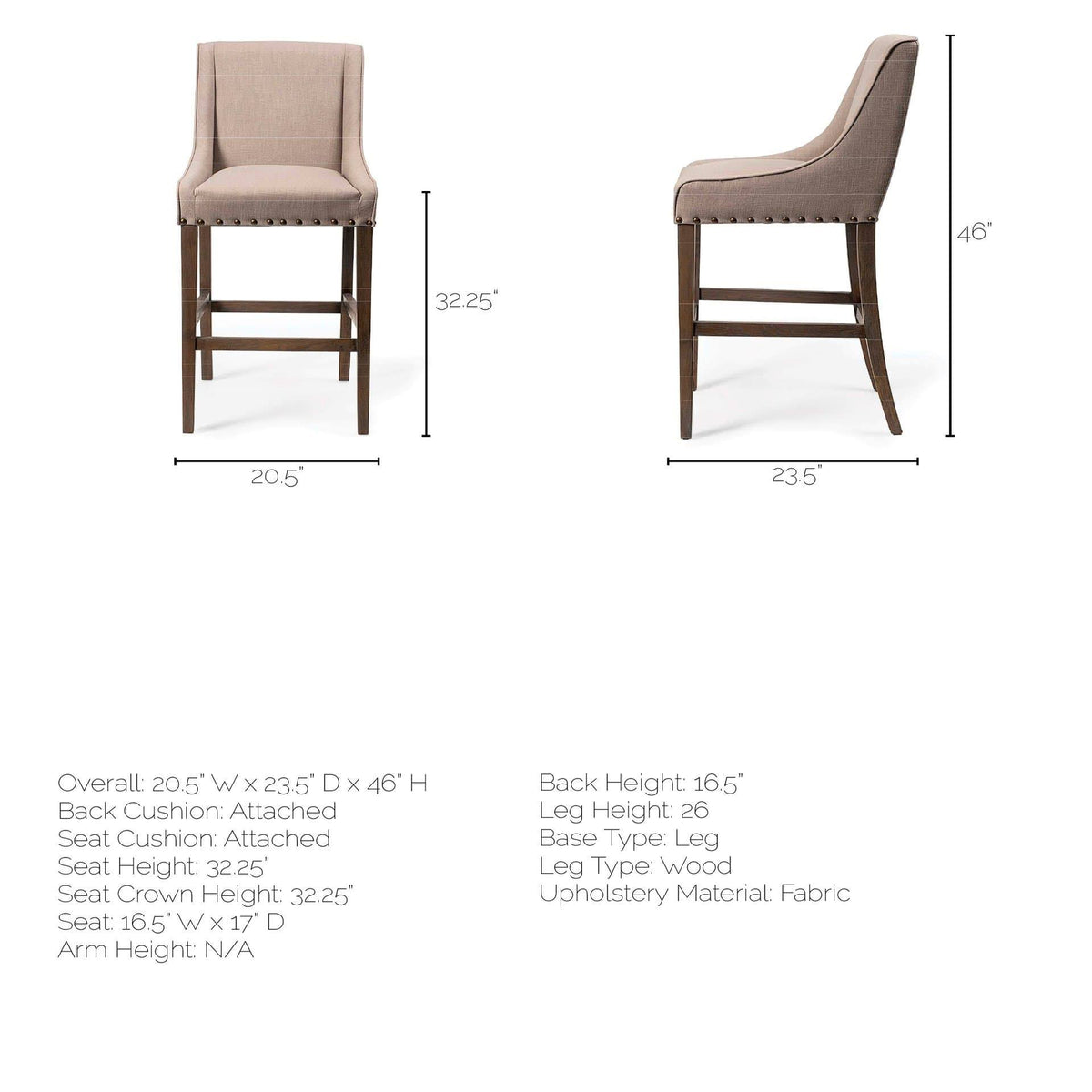 Beige Fabric Brown Wood Base Stool S27697