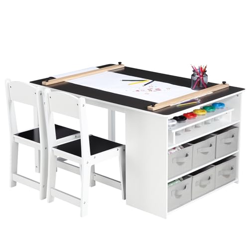 Kids Art Table and Chairs Set with Storage Desk and Art Supply Organizer M94268