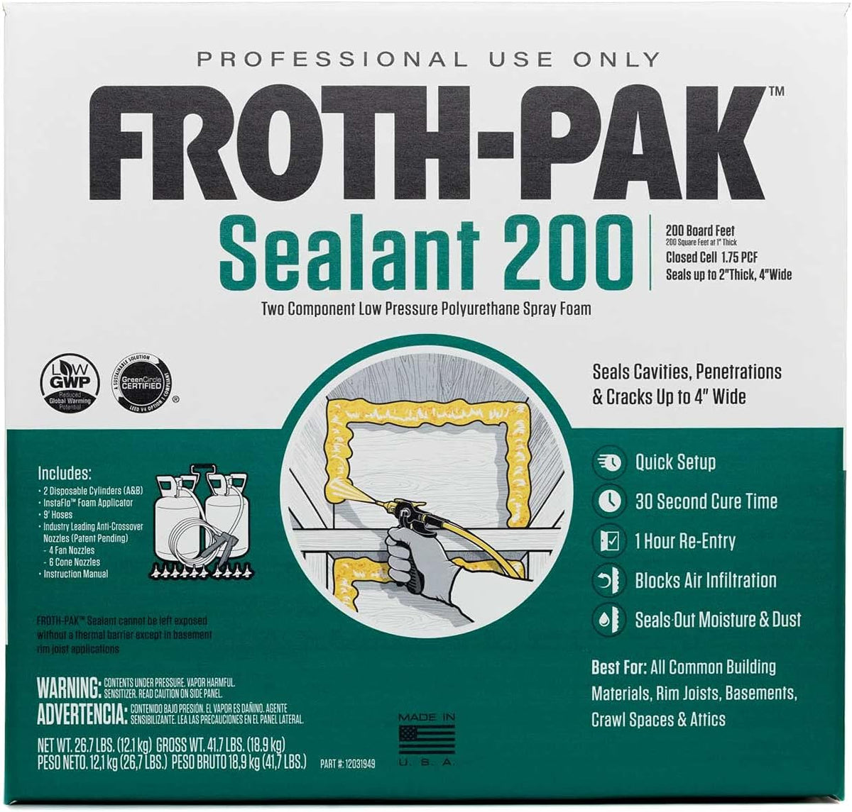 Spray Foam Sealant Kit, 9ft Hose, Two Component Polyurethane Closed Cell S300