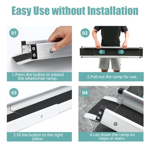 6FT Telescoping Aluminum Wheelchair Ramp with Storage Bag 600lbs Capacity (2 Pack) V14744