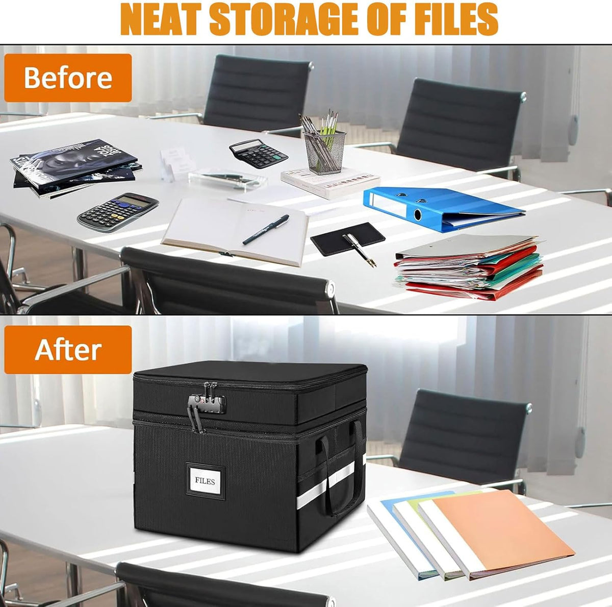 2 Layer Fireproof Document Box with Lock, Black K9627