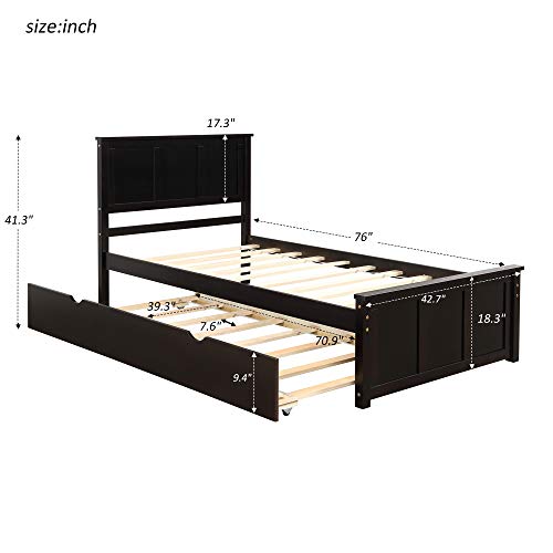 Twin Espresso Wood Low Platform Bed Frame with Headboard and Footboards A25756