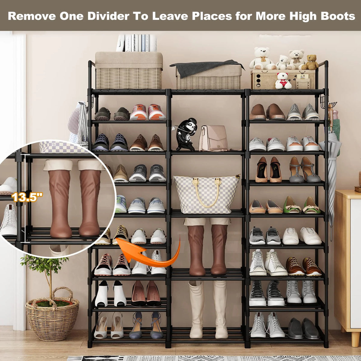 9 Tiers Metal Shoe Rack Storage Organizer Black G194713