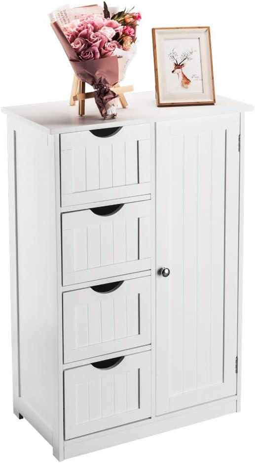 Wooden Bathroom Floor Cabinet with 4 Doors Adjustable Shelves Y375