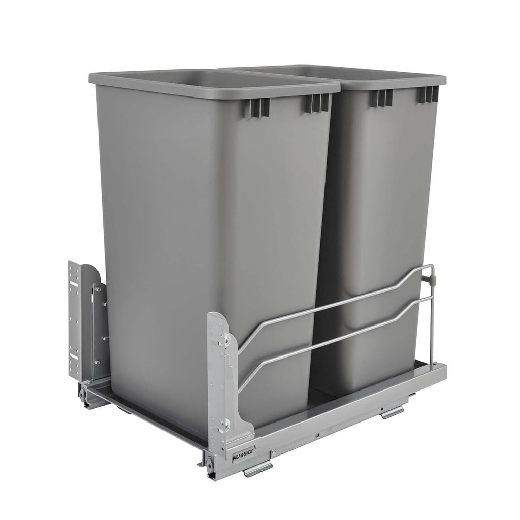 Double 27-Quart Pull Out Kitchen Waste Container with Soft-Close Slides, Gray T870