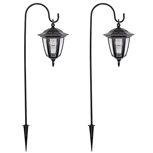 34 Inch Hanging Solar Lights, 2 Pack Warm White LED Garden Lanterns with 2 Shepherd Hooks G633