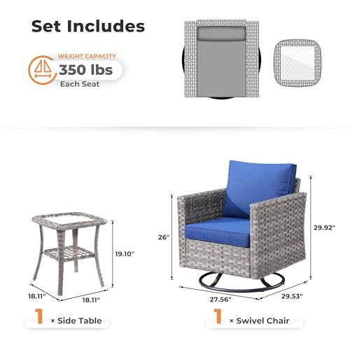 2 Pieces Outdoor Wicker Rattan Rocking Chairs with Cushions, Denim Blue I5958