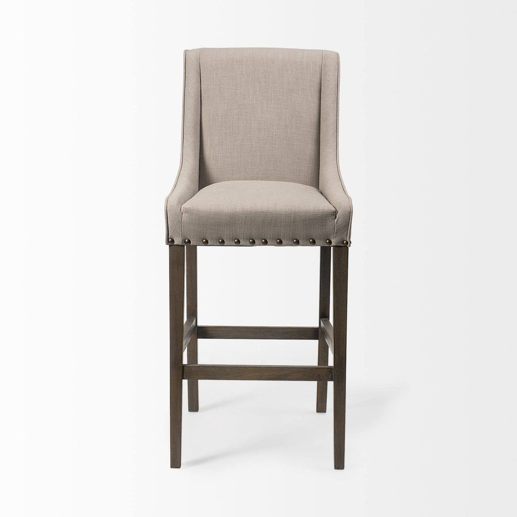 Beige Fabric Brown Wood Base Stool S27697