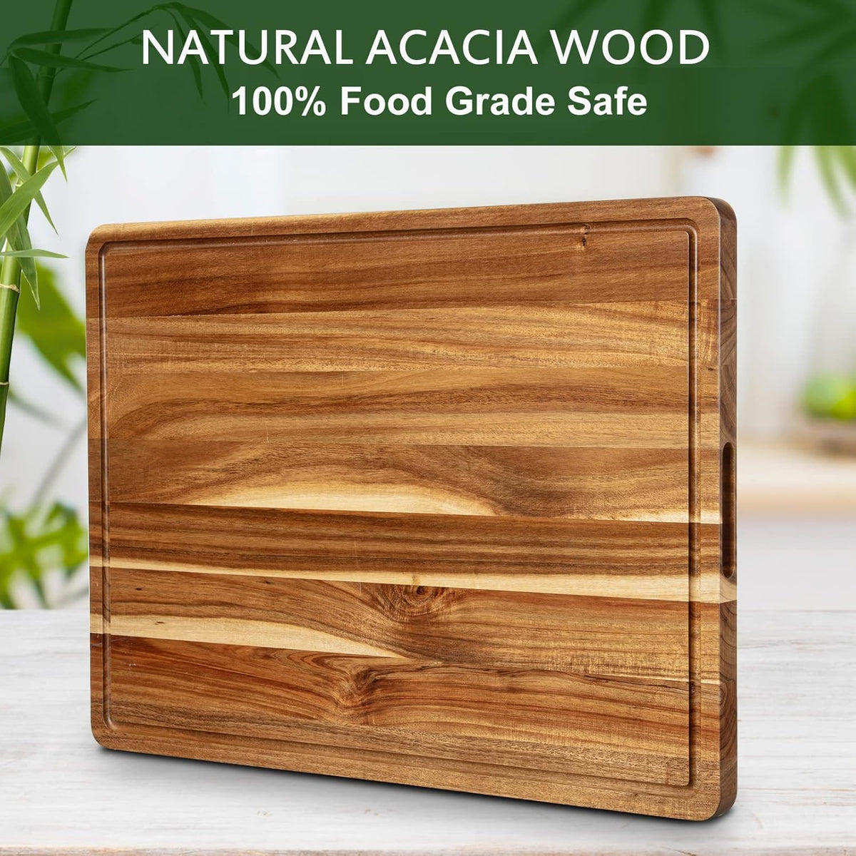 Acacia Wood Cutting Board 24x18 inch with Handle Juice Groove V150
