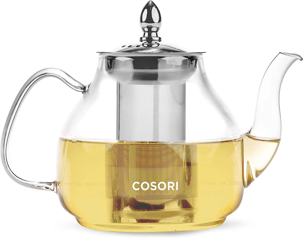 Glass Teapot Stovetop Gooseneck Kettle with Removable Stainless Steel Infuser, Borosilicate, 1000 ml, Transparent O308