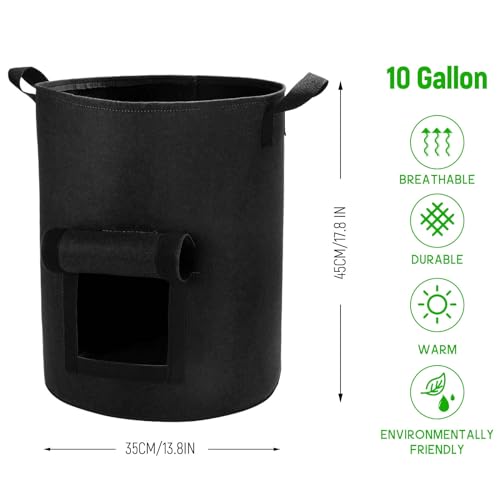 5 Pack 10 Gallon Potato Grow Bags with Flap and Handles, Heavy Duty Fabric Pots H4807